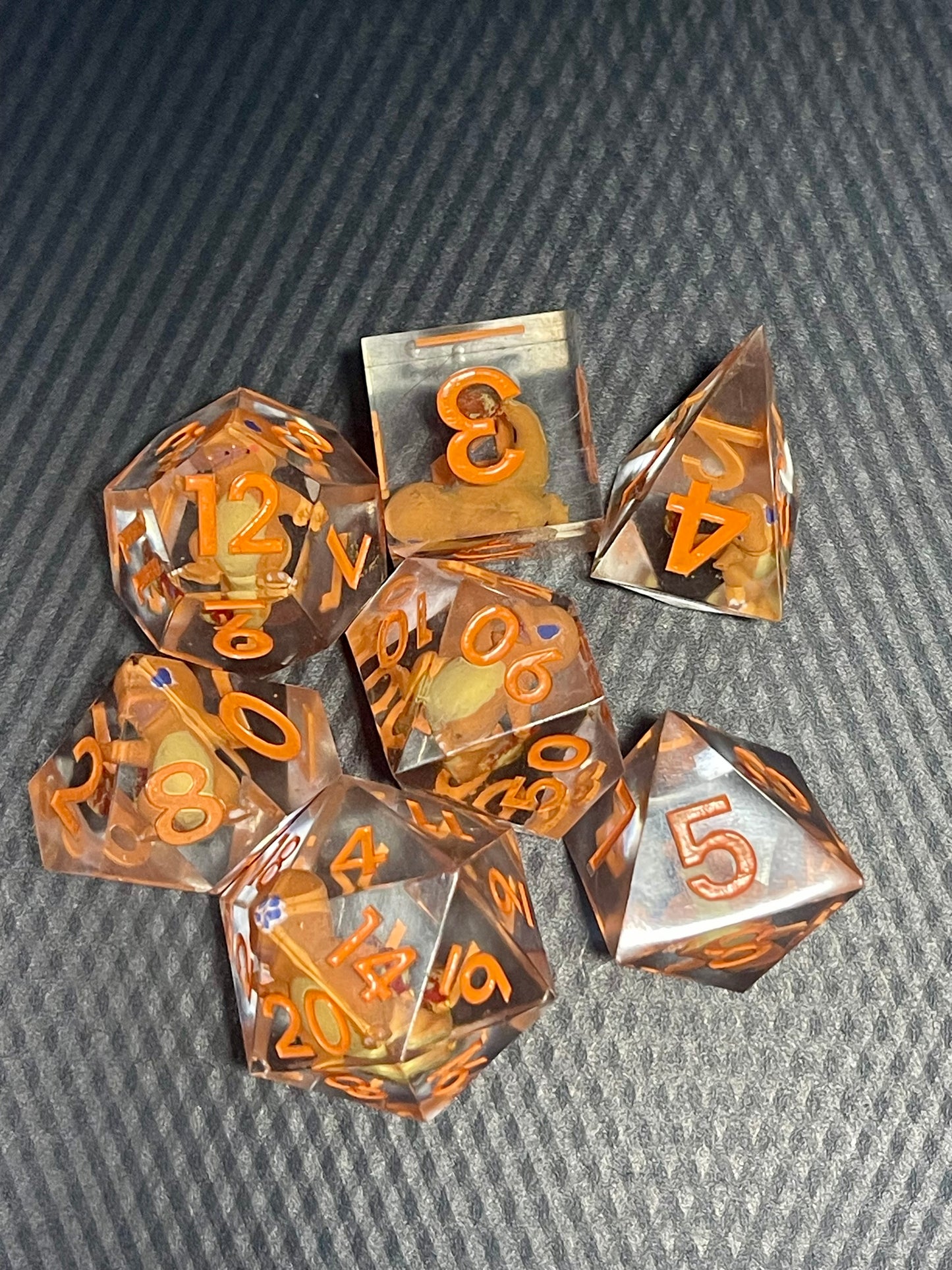 Charmander Handmade Dice Set | D&D Dice | Dnd | 7pc | Dice Set | Resin | Pokemon |