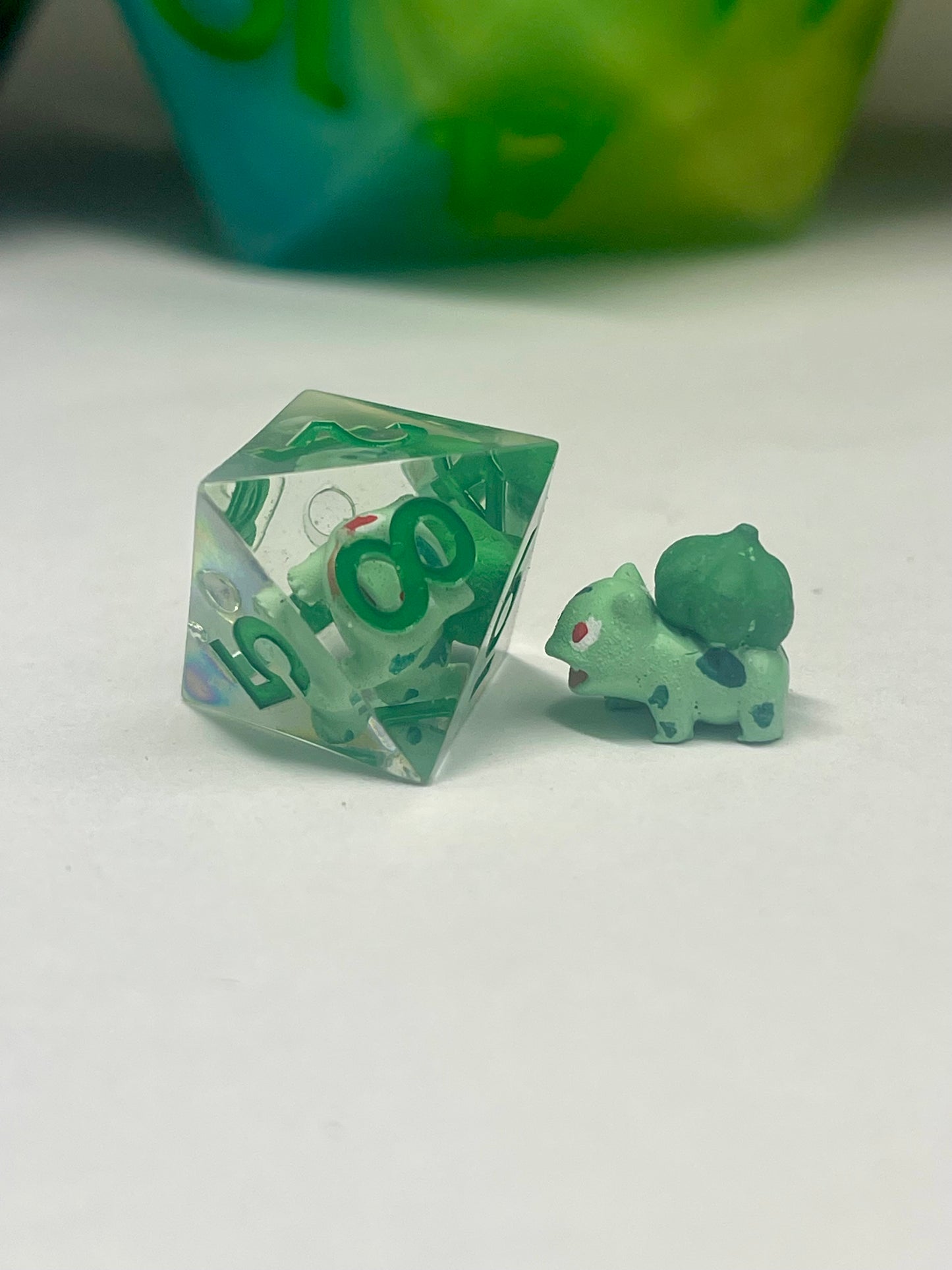 Bulbasaur Dice Set – Handmade Sharp Edge Resin Dice | Pokémon D&D Dice | 7pc TTRPG Dice Set