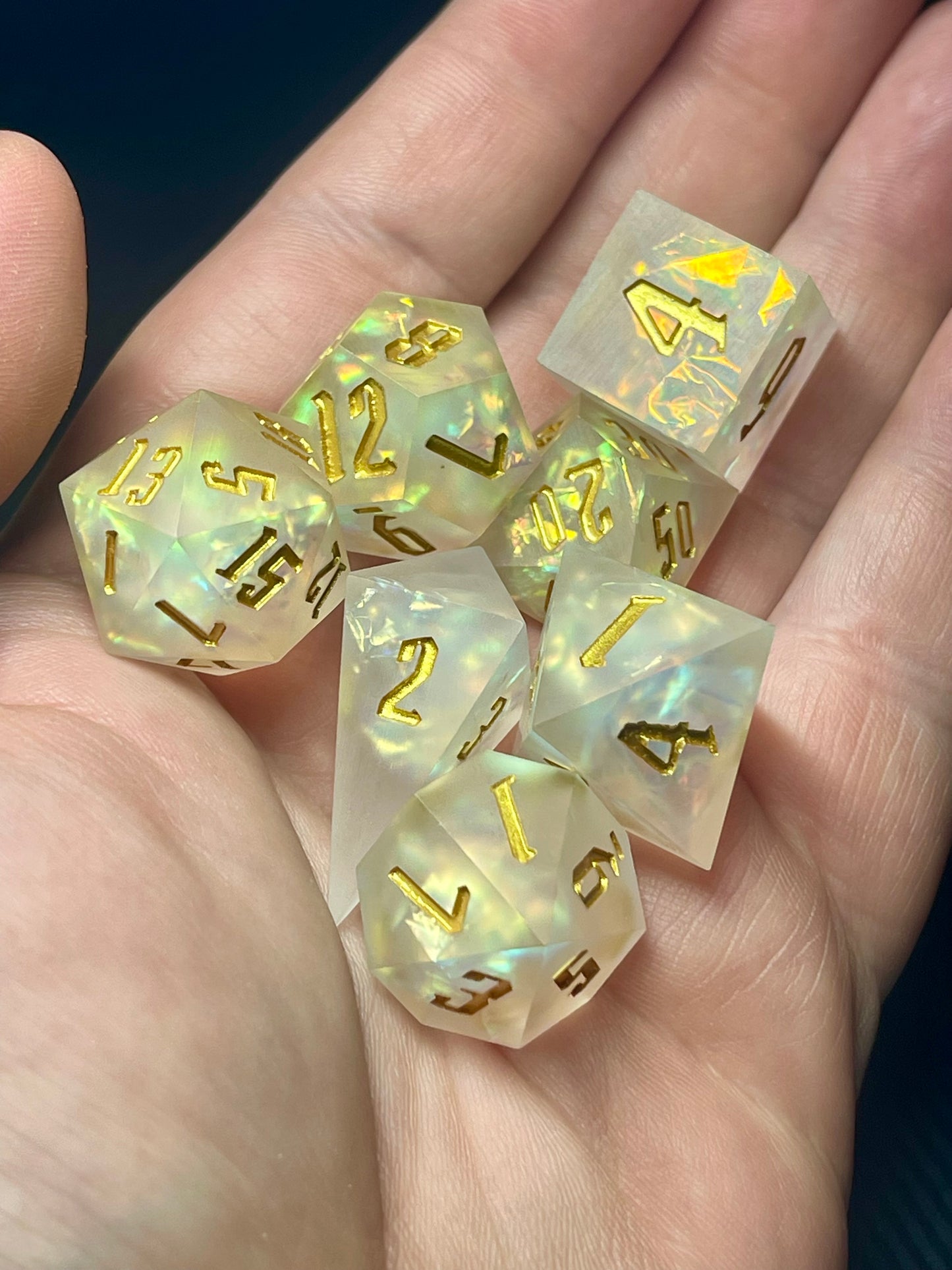 Lunar Radiance Handmade Dice Set | D&D Dice | Dnd | 7pc | Dice Set | Resin | Frosted |
