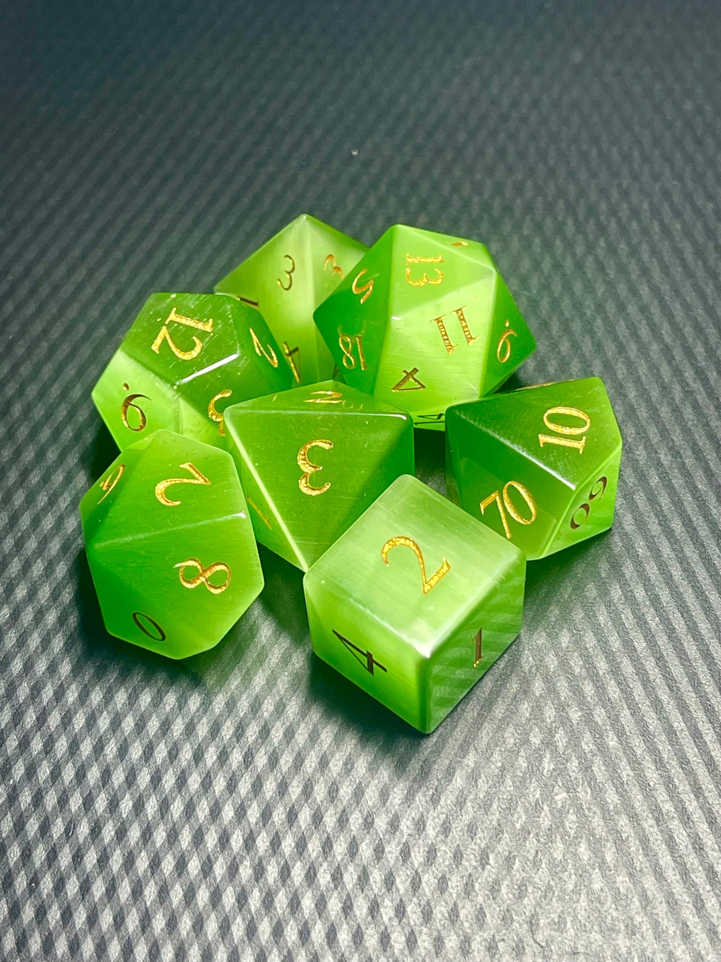 Green Cat Eye Gemstone Dice Set | D&D Dice | Dnd | 7pc | Dice Set | Stone |