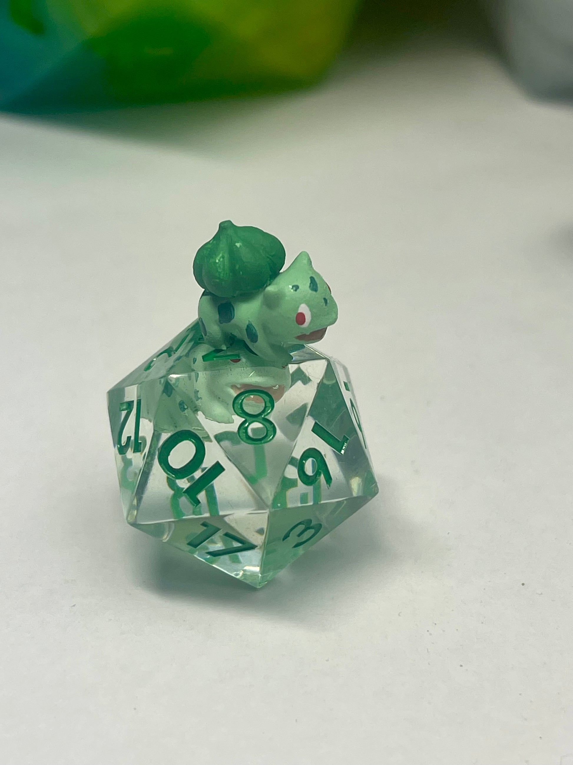 Bulbasaur Dice Set – Handmade Sharp Edge Resin Dice | Pokémon D&D Dice | 7pc TTRPG Dice Set