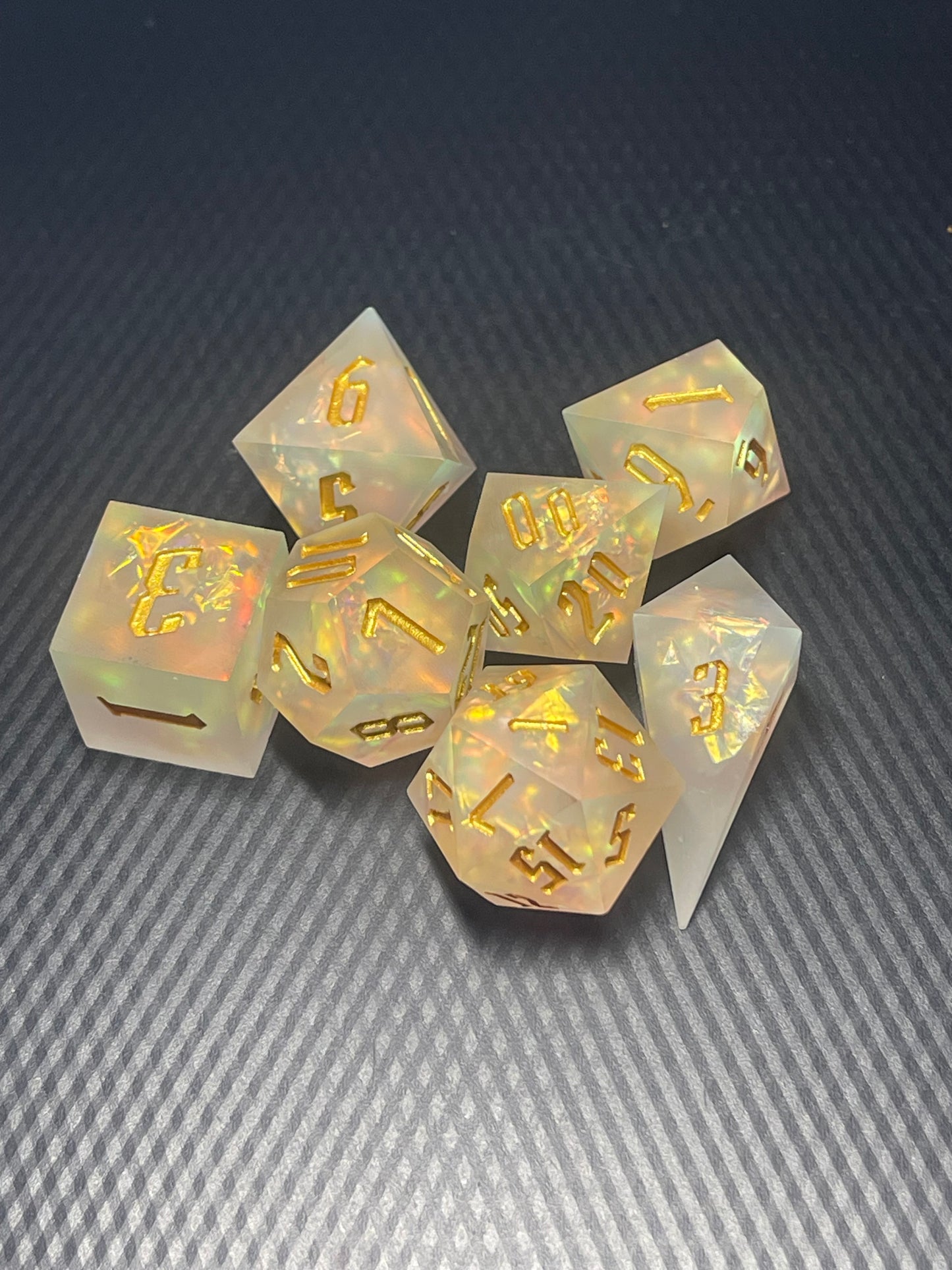 Lunar Radiance Handmade Dice Set | D&D Dice | Dnd | 7pc | Dice Set | Resin | Frosted |