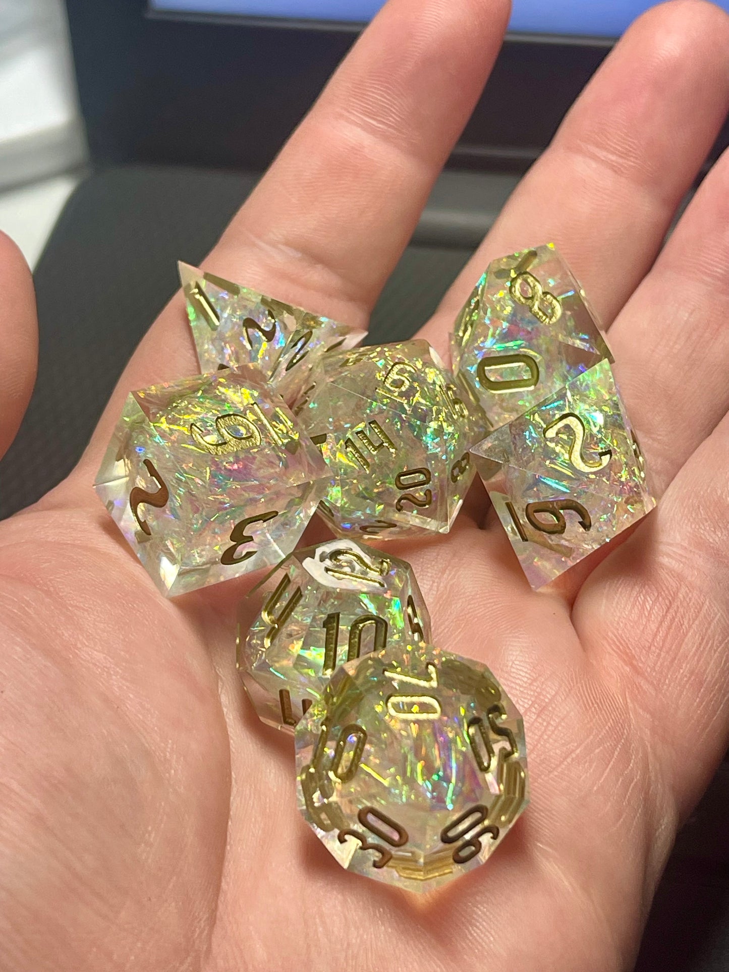 Starlight Prism Handmade Dice Set | D&D Dice | Dnd | 7pc | Dice Set | Resin | Glitter |