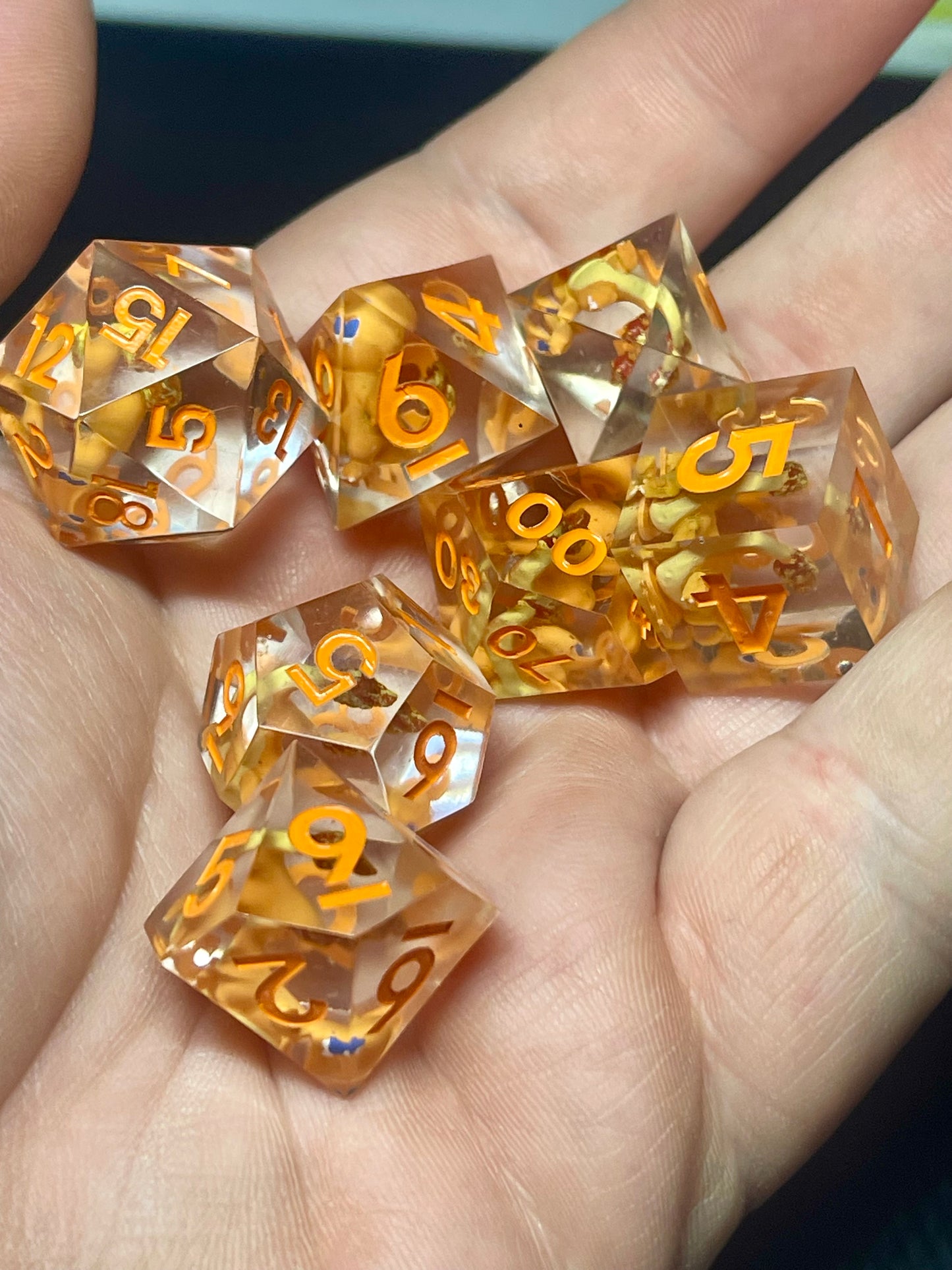 Charmander Handmade Dice Set | D&D Dice | Dnd | 7pc | Dice Set | Resin | Pokemon |