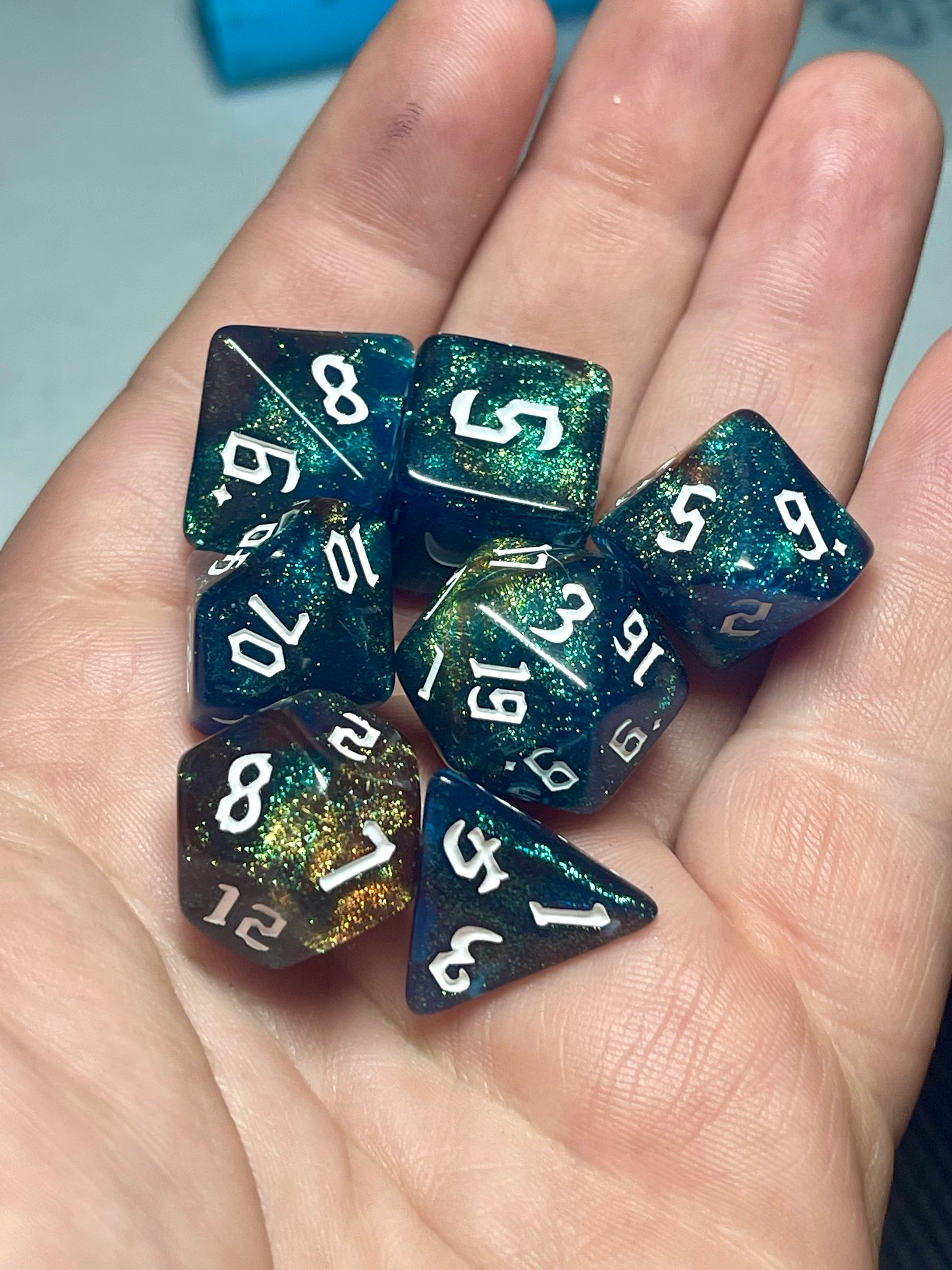 Nebula's Embrace Dice Set| D&D Dice | Dnd | 7pc | Dice Set | Acrylic Dice | Swirl | Glitter |