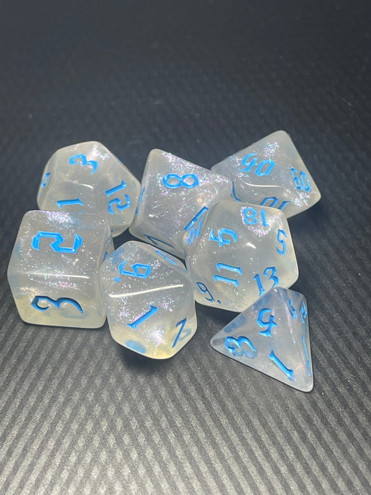 Frosted Starlight Dice Set | D&D Dice | Dnd | 7pc | Dice Set | Acrylic Dice | Glitter|