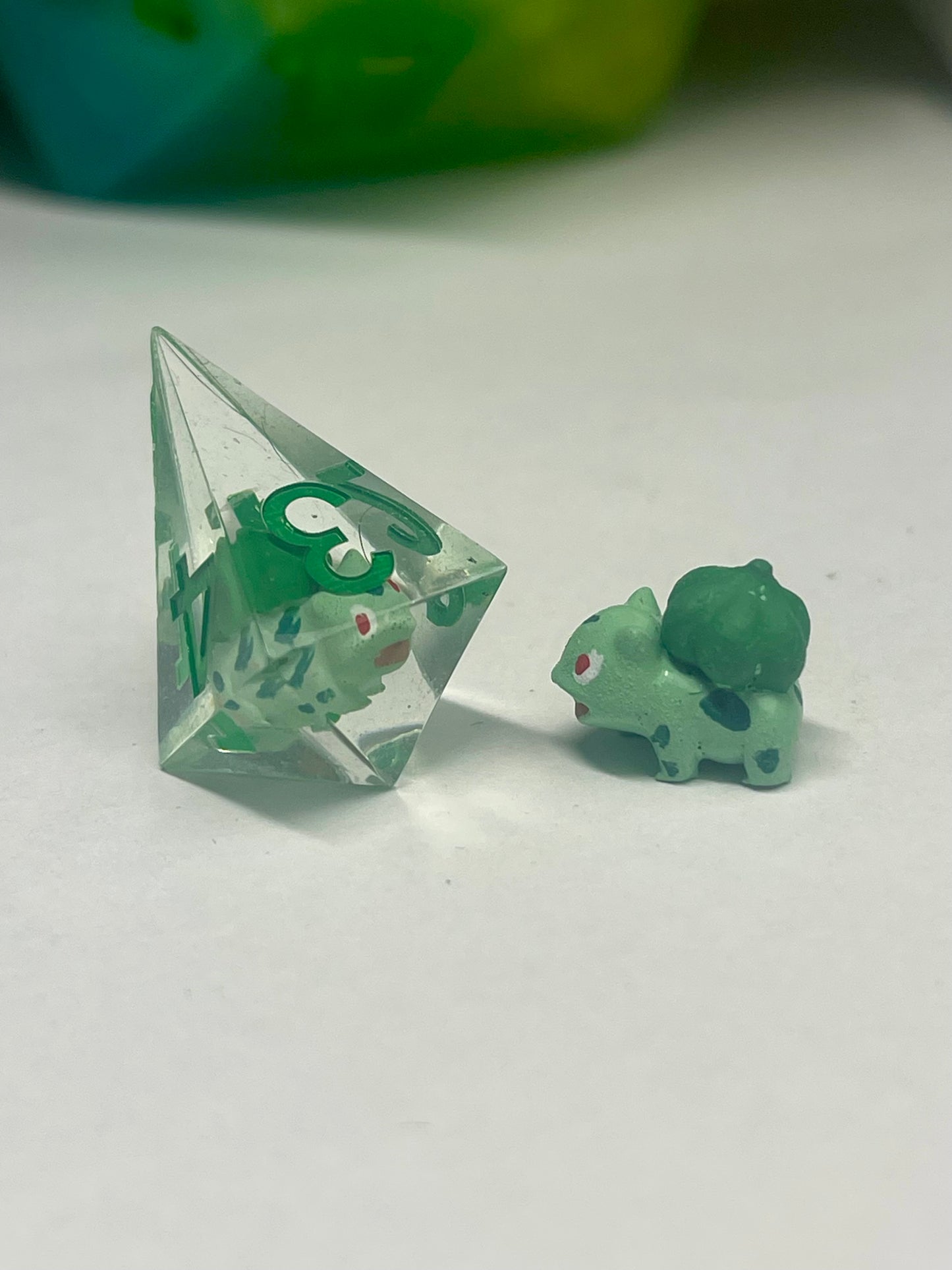 Bulbasaur Dice Set – Handmade Sharp Edge Resin Dice | Pokémon D&D Dice | 7pc TTRPG Dice Set