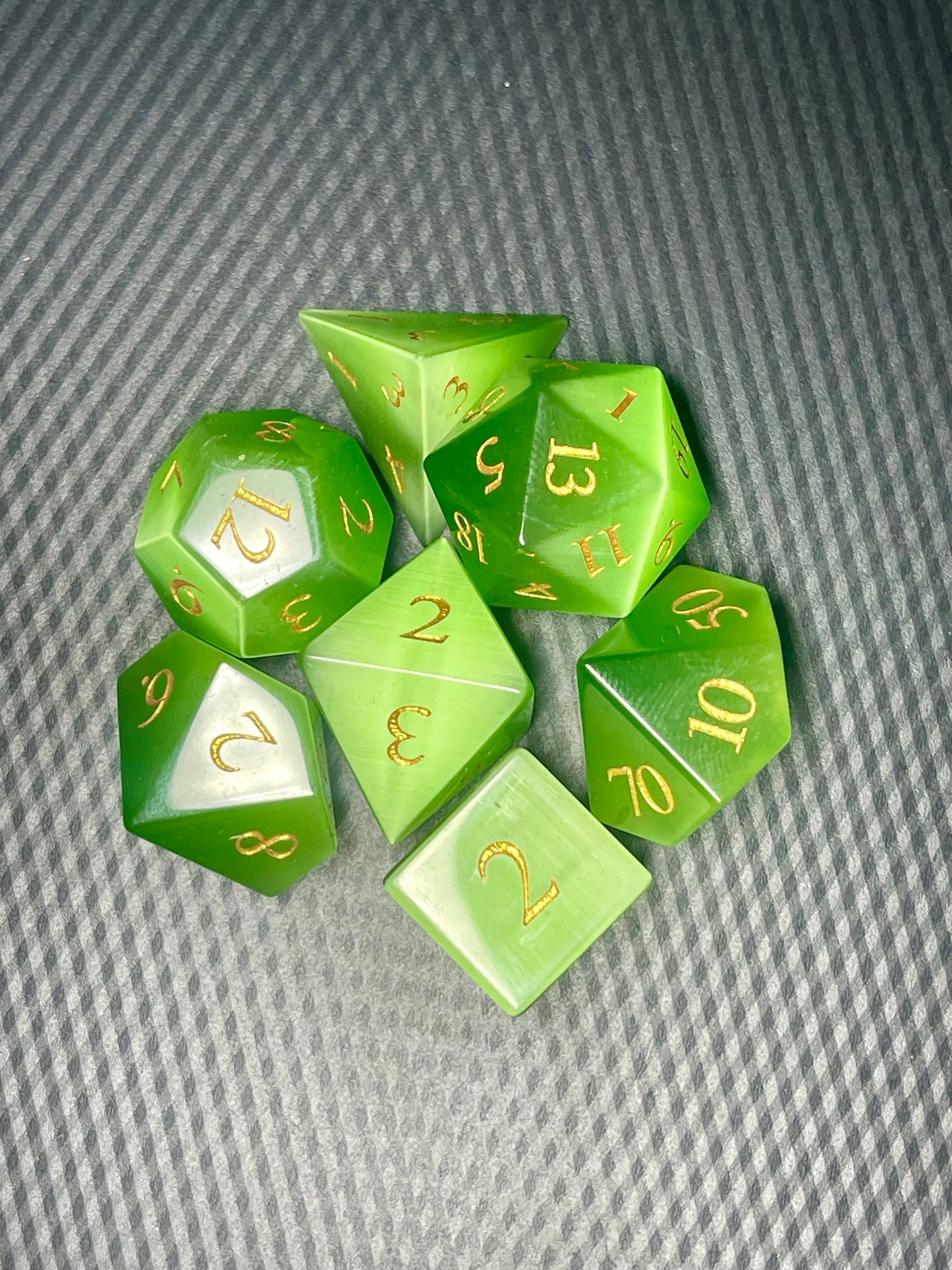 Green Cat Eye Gemstone Dice Set | D&D Dice | Dnd | 7pc | Dice Set | Stone |