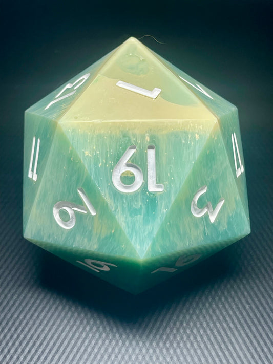Emerald Surf 100mm D20 | D&D Dice | Dnd | Dice | Resin | Glitter | Giant | Huge |