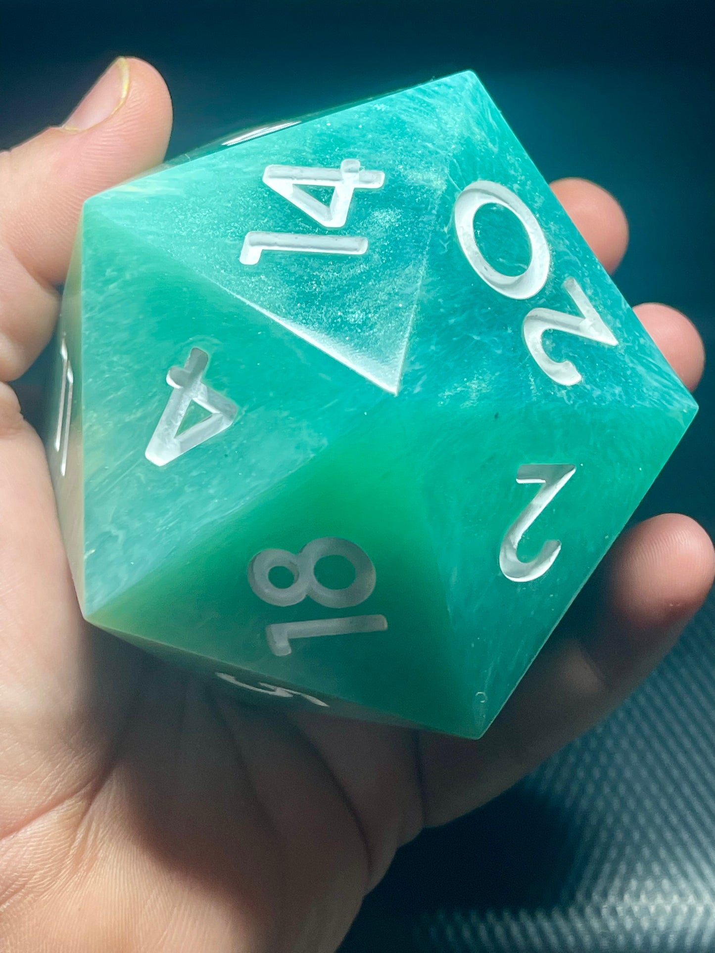 Emerald Surf 100mm D20 | D&D Dice | Dnd | Dice | Resin | Glitter | Giant | Huge |