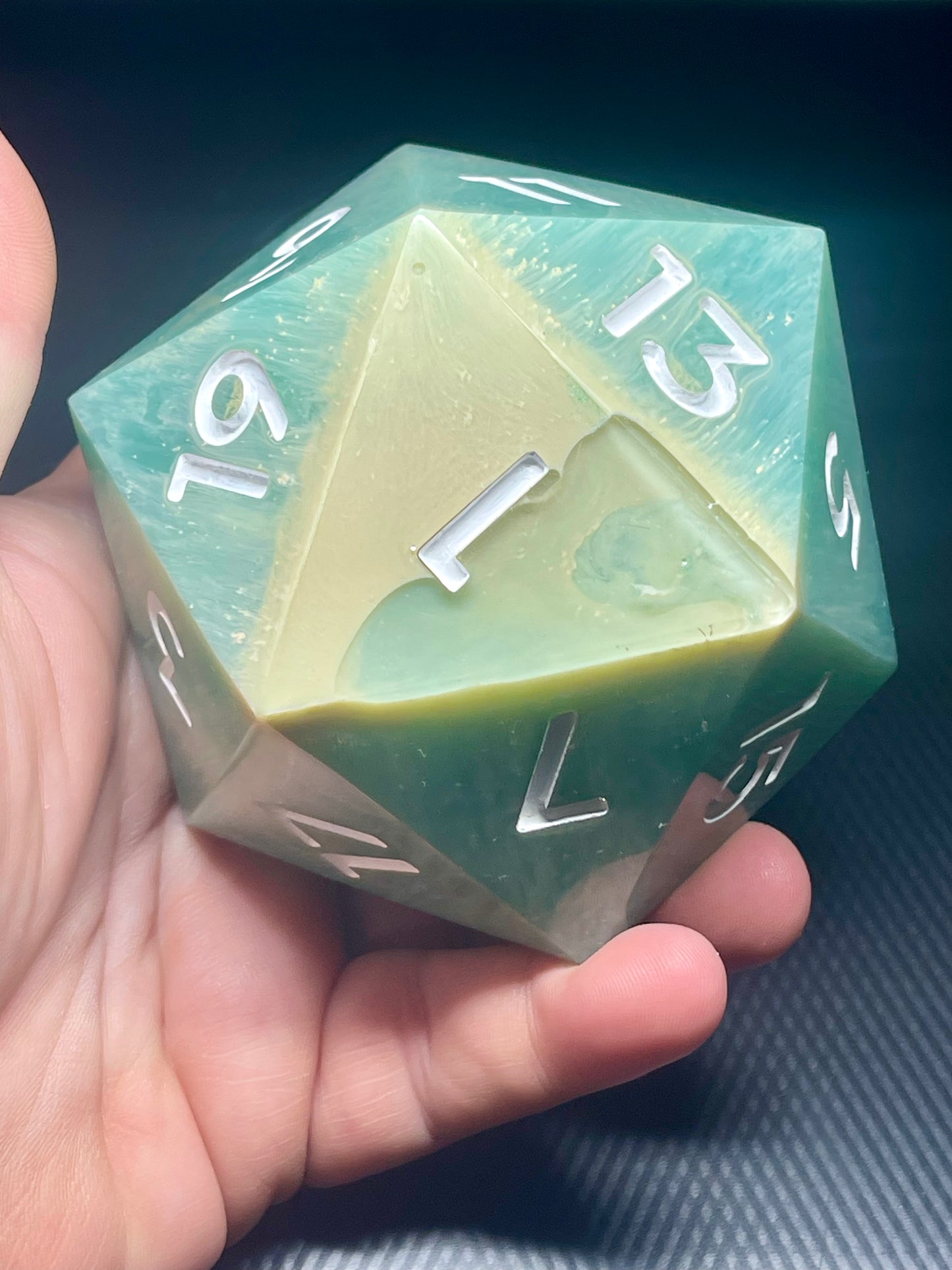 Emerald Surf 100mm D20 | D&D Dice | Dnd | Dice | Resin | Glitter | Giant | Huge |
