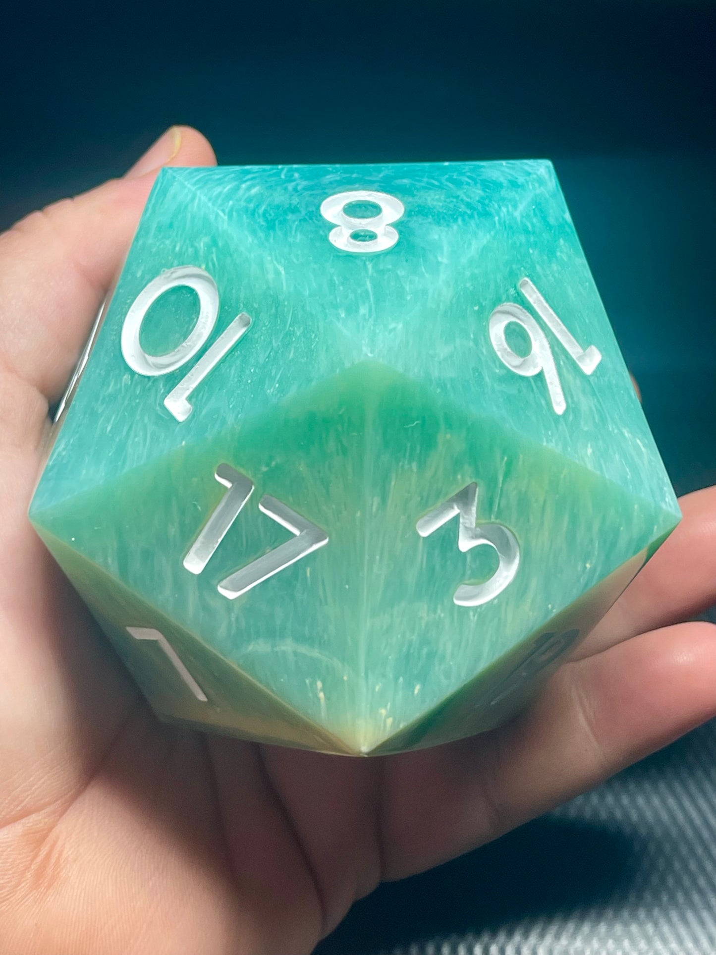 Emerald Surf 100mm D20 | D&D Dice | Dnd | Dice | Resin | Glitter | Giant | Huge |