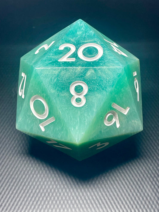 Emerald Surf 100mm D20 | D&D Dice | Dnd | Dice | Resin | Glitter | Giant | Huge |