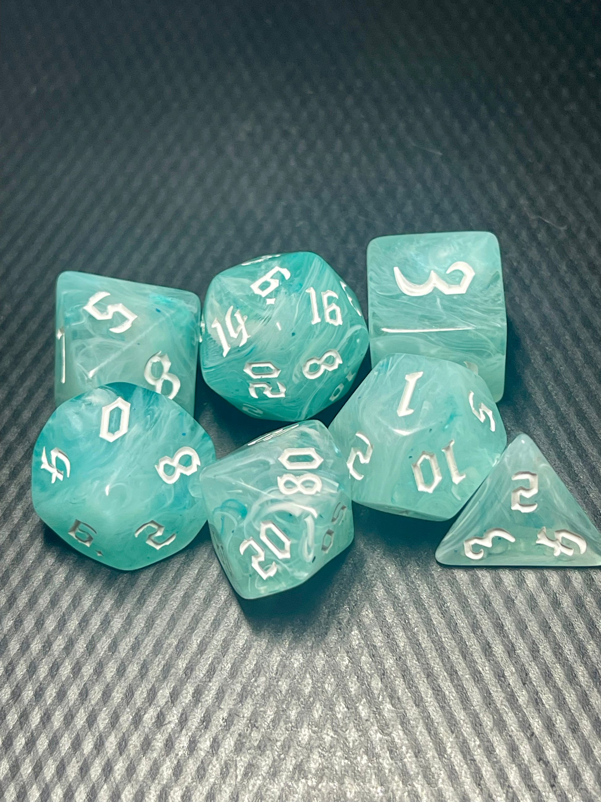 Glacier Mist Dice Set| D&D Dice | Dnd | 7pc | Dice Set | Acrylic Dice | Swirl |
