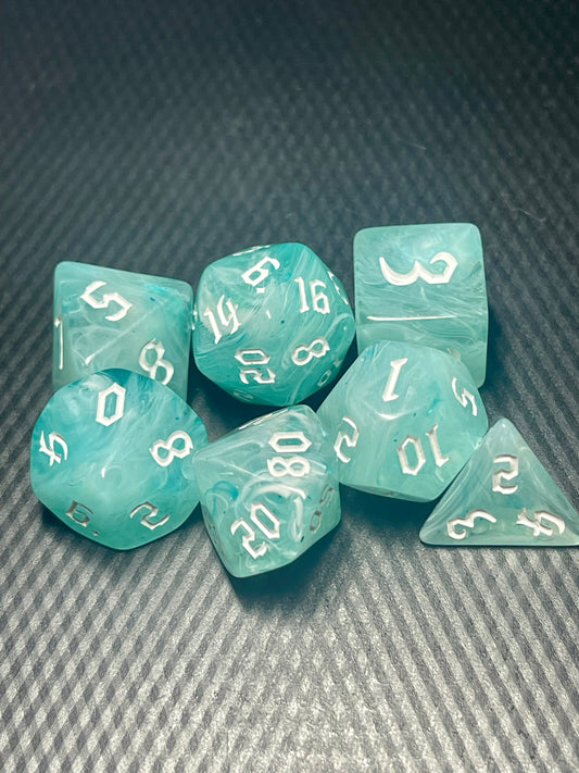 Glacier Mist Dice Set| D&D Dice | Dnd | 7pc | Dice Set | Acrylic Dice | Swirl |