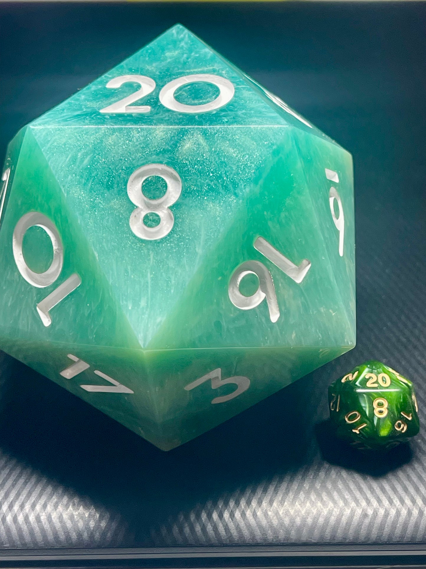 Emerald Surf 100mm D20 | D&D Dice | Dnd | Dice | Resin | Glitter | Giant | Huge |