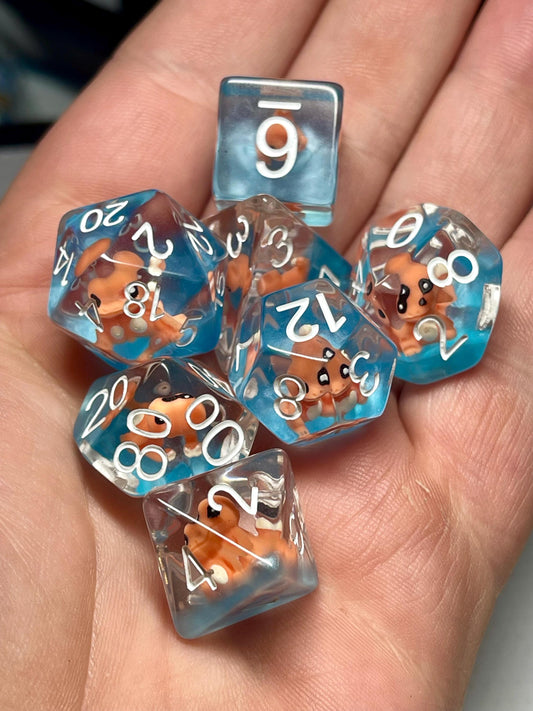 Blastoise Dice | D&D Dice | Pokemon | Dnd | 7pc | Dice Set | Resin Dice | Glitter |