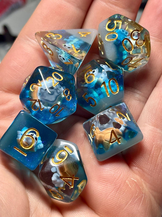 Blastoise Dice | D&D Dice | Pokemon | Dnd | 7pc | Dice Set | Resin Dice | Glitter |