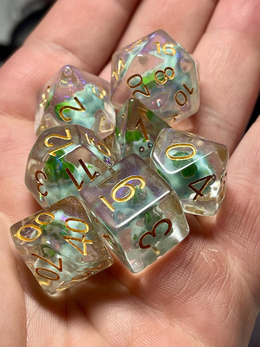 Bulbasaur Dice | D&D Dice | Pokemon | Dnd | 7pc | Dice Set | Resin Dice | Glitter |