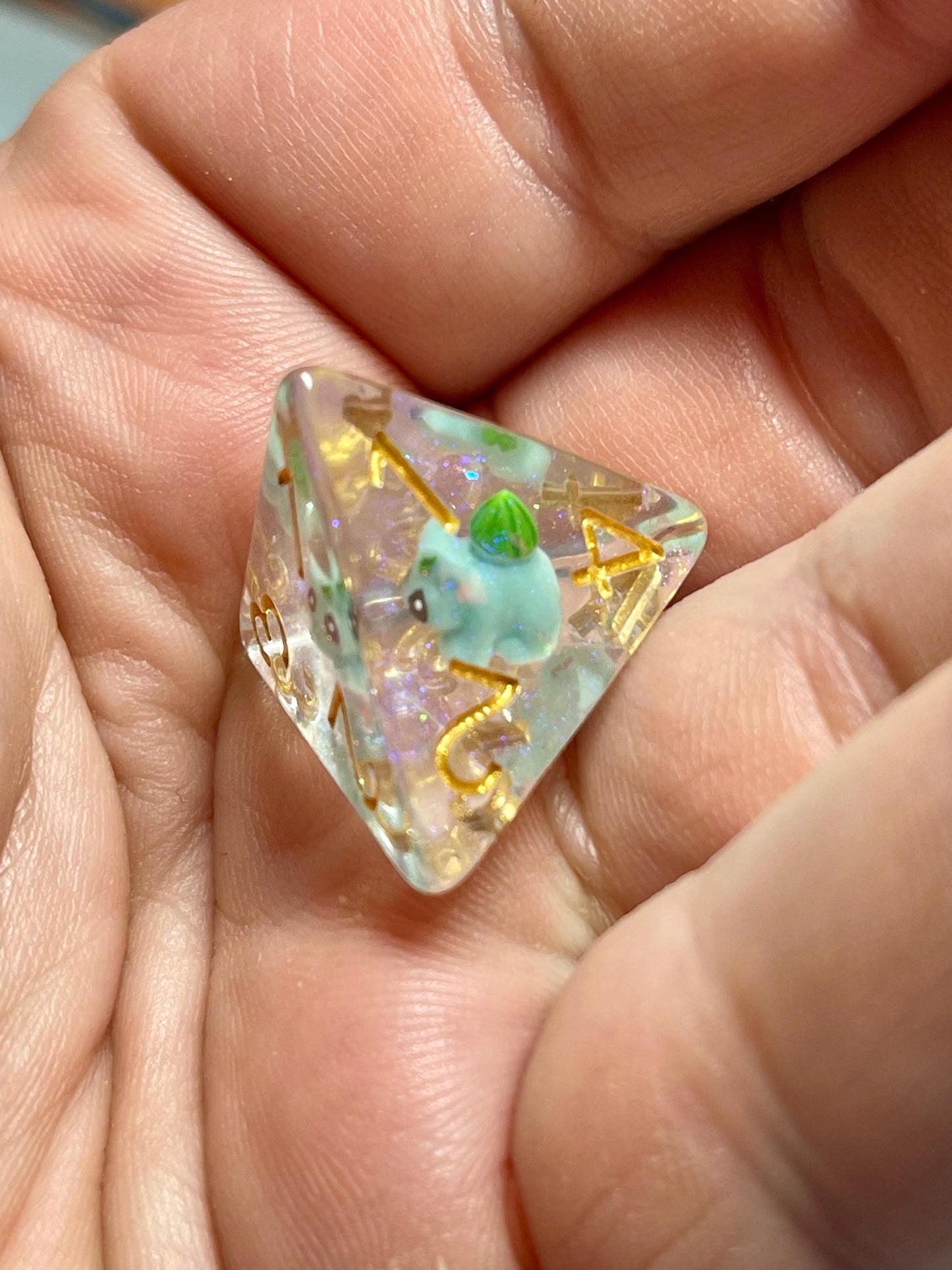 Bulbasaur Dice | D&D Dice | Pokemon | Dnd | 7pc | Dice Set | Resin Dice | Glitter |
