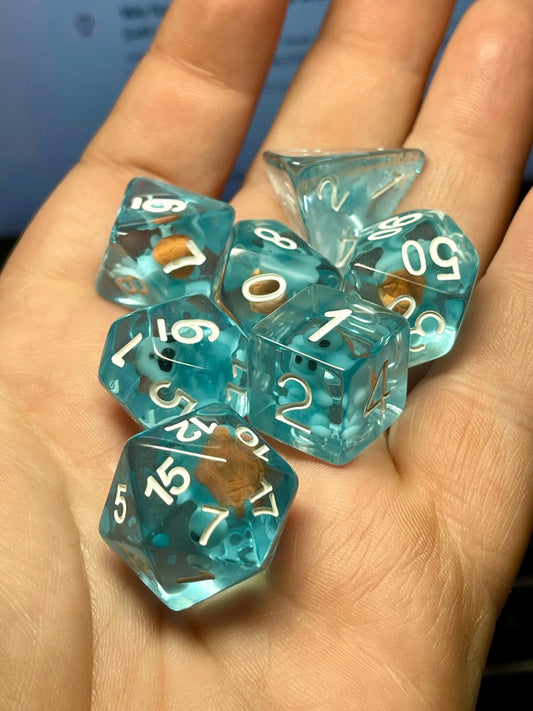 Squirtle Dice | D&D Dice | Pokemon | Dnd | 7pc | Dice Set | Resin Dice | Glitter |