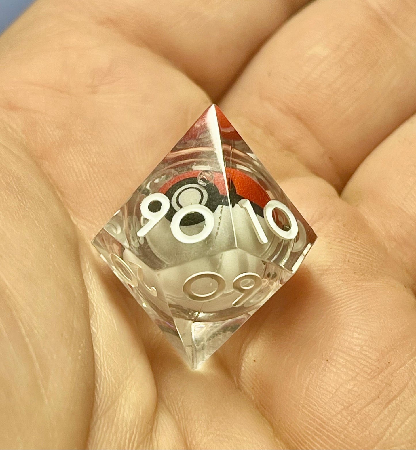 Pokeball Handmade Liquid core Sharp Edge Resin Dice Set Handmade | D&D Dice | Pokemon | Dnd | 7pc | Dice Set | Resin Dice | Glitter |