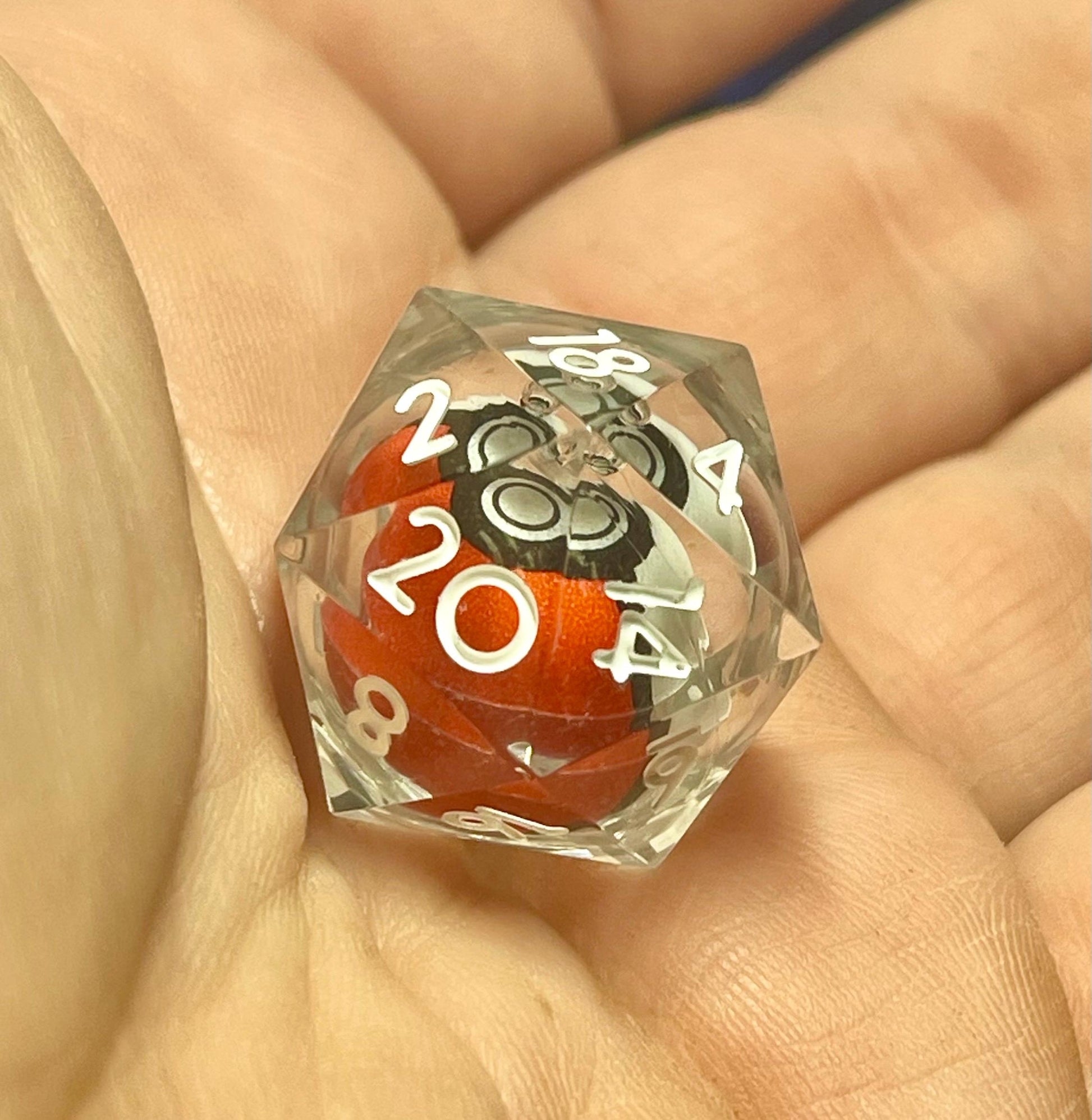 Pokeball Handmade Liquid core Sharp Edge Resin Dice Set Handmade | D&D Dice | Pokemon | Dnd | 7pc | Dice Set | Resin Dice | Glitter |