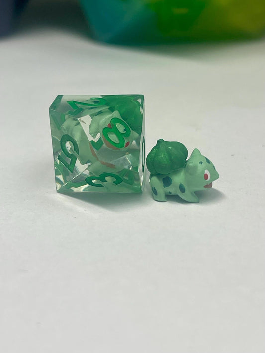 Bulbasaur Dice Set – Handmade Sharp Edge Resin Dice | Pokémon D&D Dice | 7pc TTRPG Dice Set