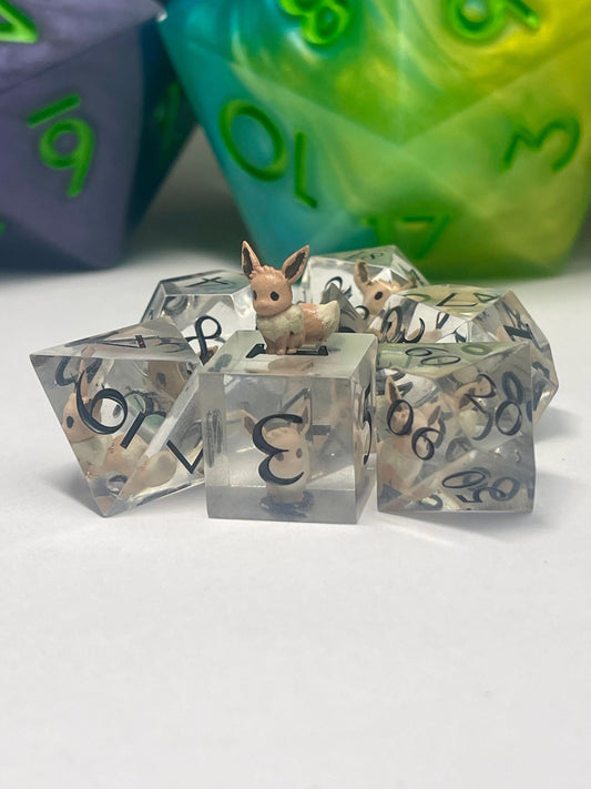 Eevee Dice Set | Handmade Resin Sharp Edge Dice | Pokémon D&D Dice | 7pc TTRPG Dice Gift