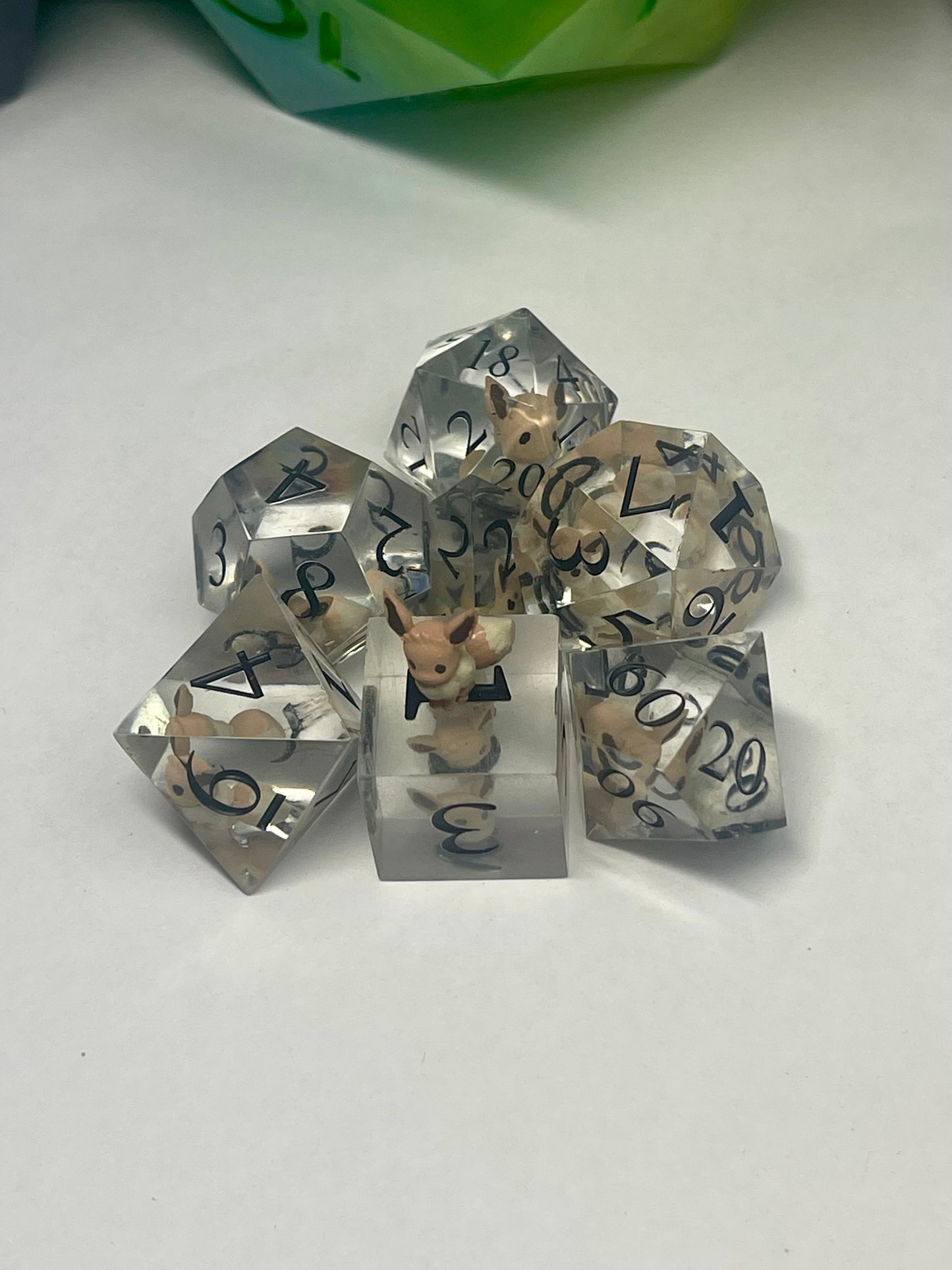 Eevee Dice Set | Handmade Resin Sharp Edge Dice | Pokémon D&D Dice | 7pc TTRPG Dice Gift