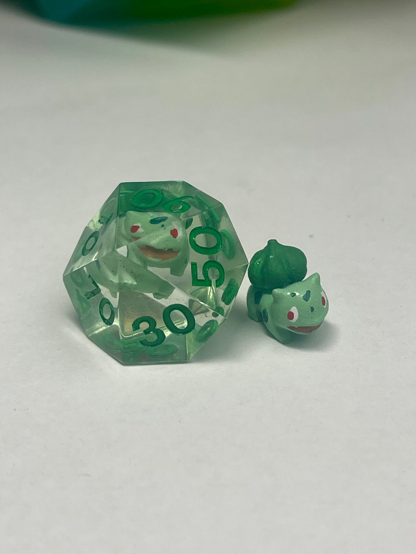 Bulbasaur Dice Set – Handmade Sharp Edge Resin Dice | Pokémon D&D Dice | 7pc TTRPG Dice Set