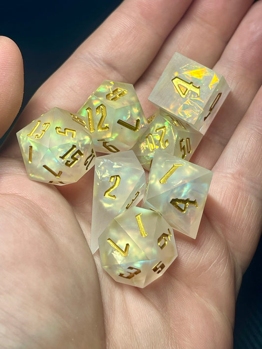 Lunar Radiance Handmade Dice Set | D&D Dice | Dnd | 7pc | Dice Set | Resin | Frosted |
