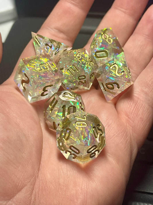 Starlight Prism Handmade Dice Set | D&D Dice | Dnd | 7pc | Dice Set | Resin | Glitter |