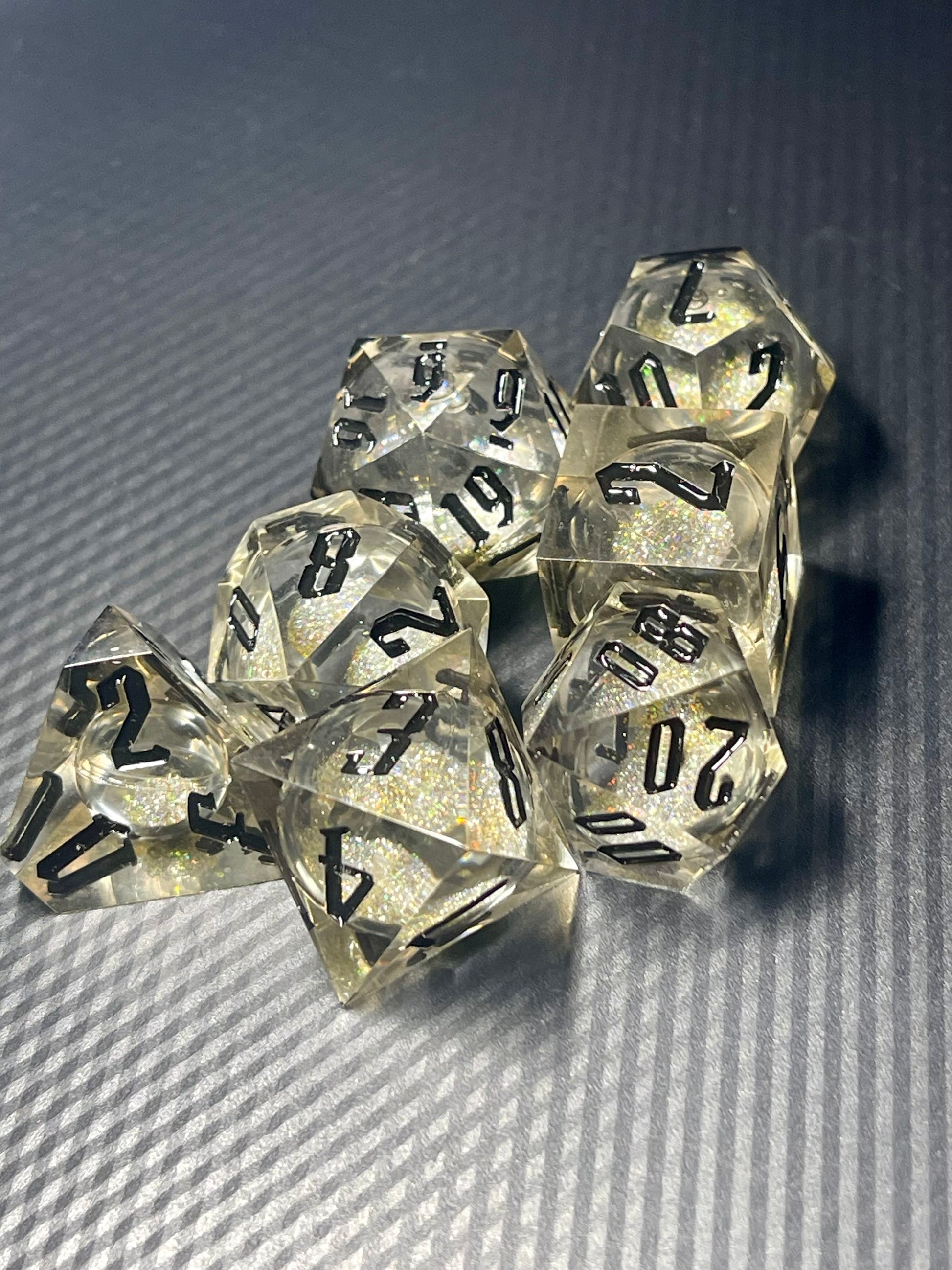 Obsidian Hourglass Handmade Liquid core Sharp Edge Resin Dice Set Handmade | D&D Dice | Dnd | 7pc | Dice Set | Resin Dice | Glitter |