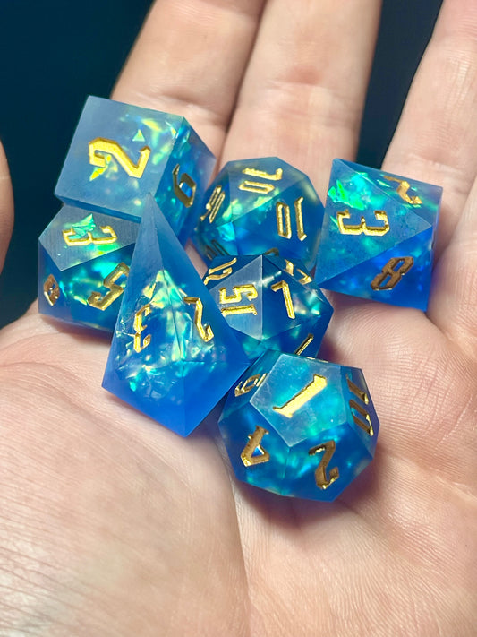 Frozen Abyss Handmade Dice Set | D&D Dice | Dnd | 7pc | Dice Set | Resin | Frosted |