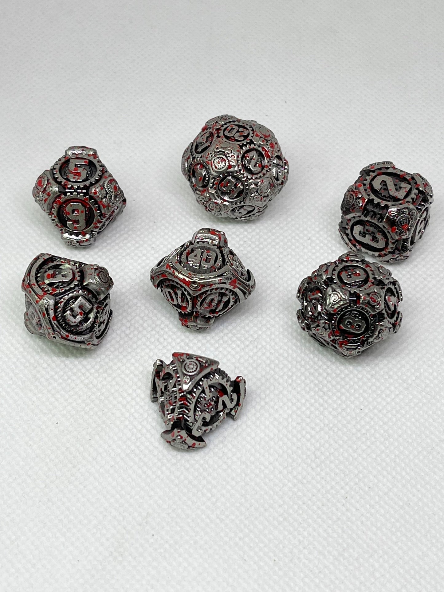 Blood Splatter Steam Punk Gear Solid Metal Dice Set