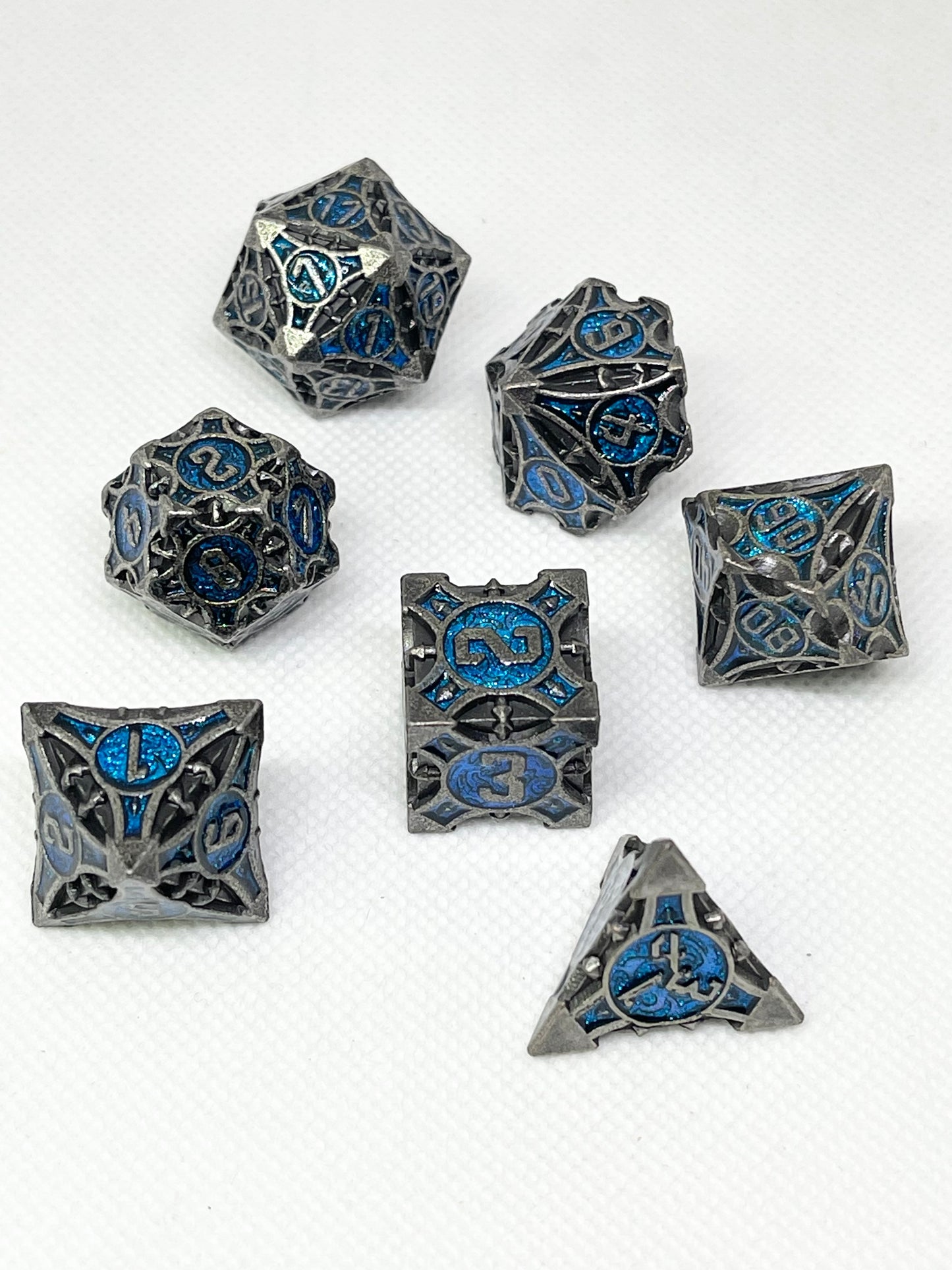 Silver/Blue Galactic Window Solid Metal Dice Set