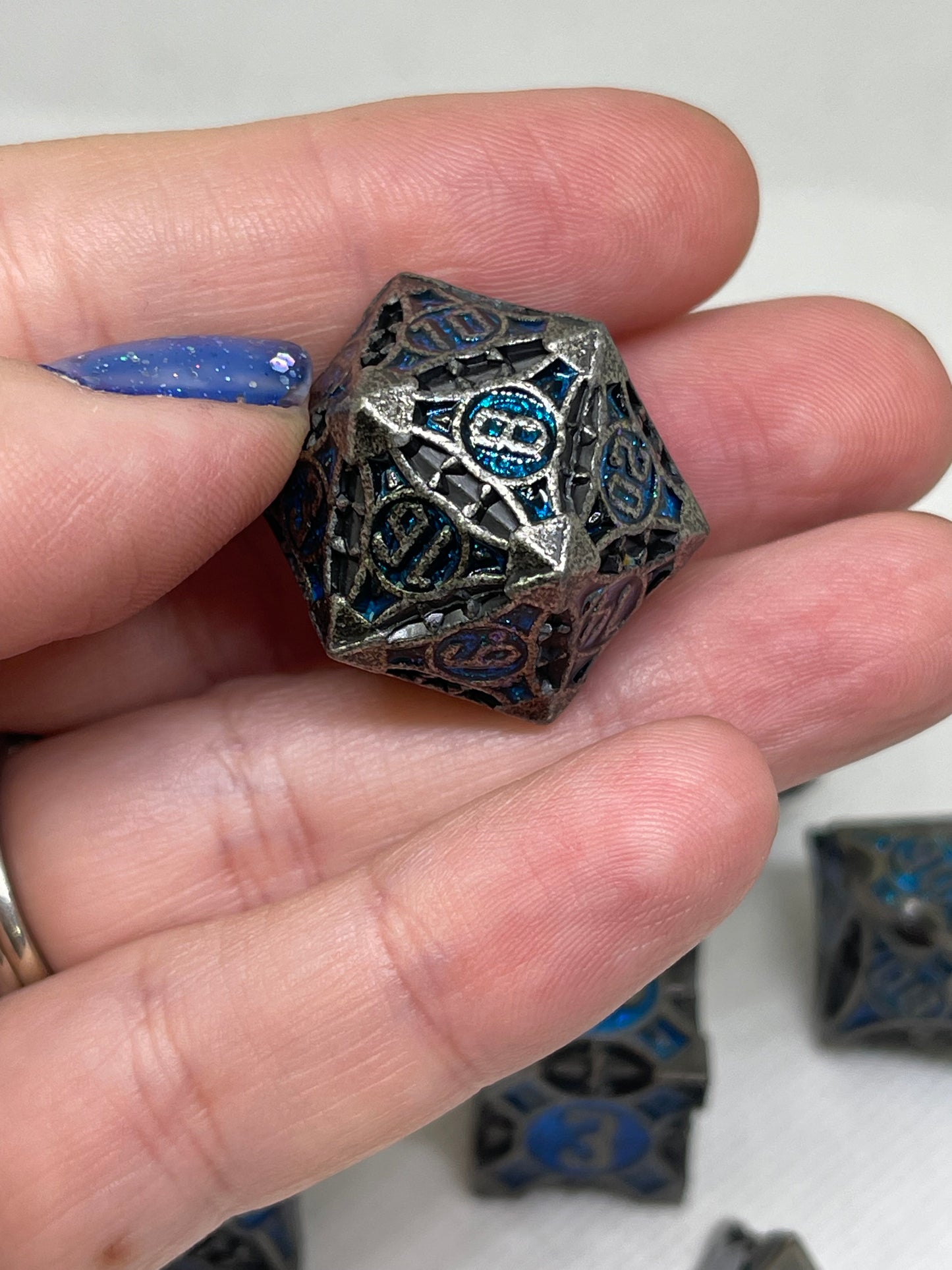 Silver/Blue Galactic Window Solid Metal Dice Set