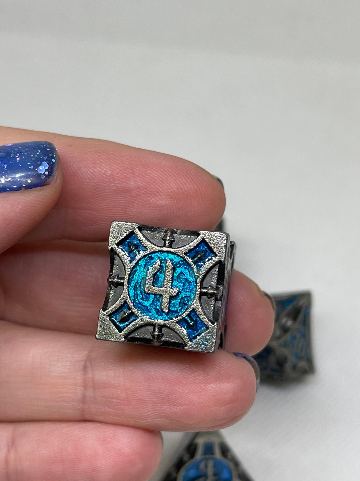 Silver/Blue Galactic Window Solid Metal Dice Set