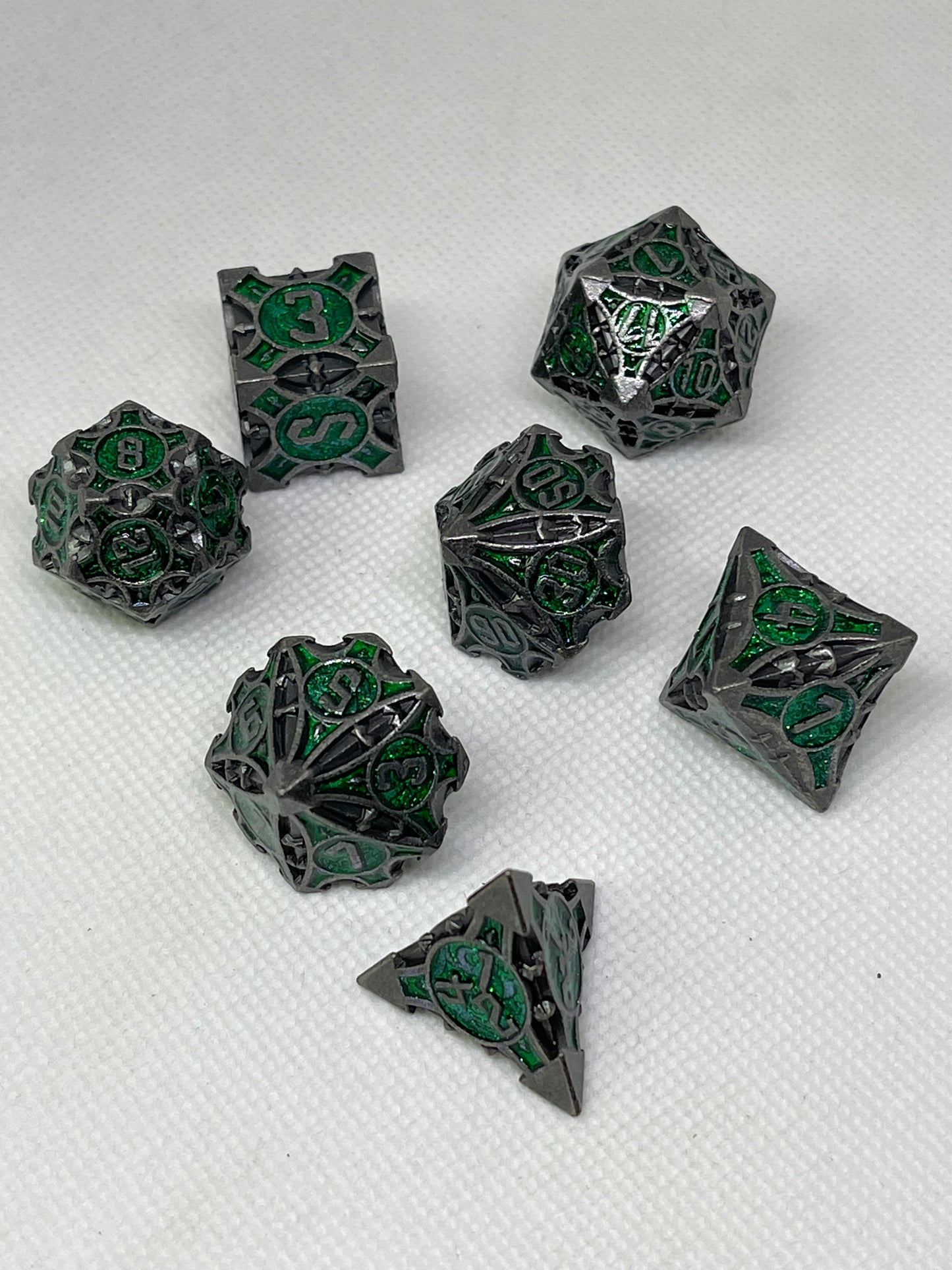 Silver/Green Galactic Window Solid Metal Dice Set