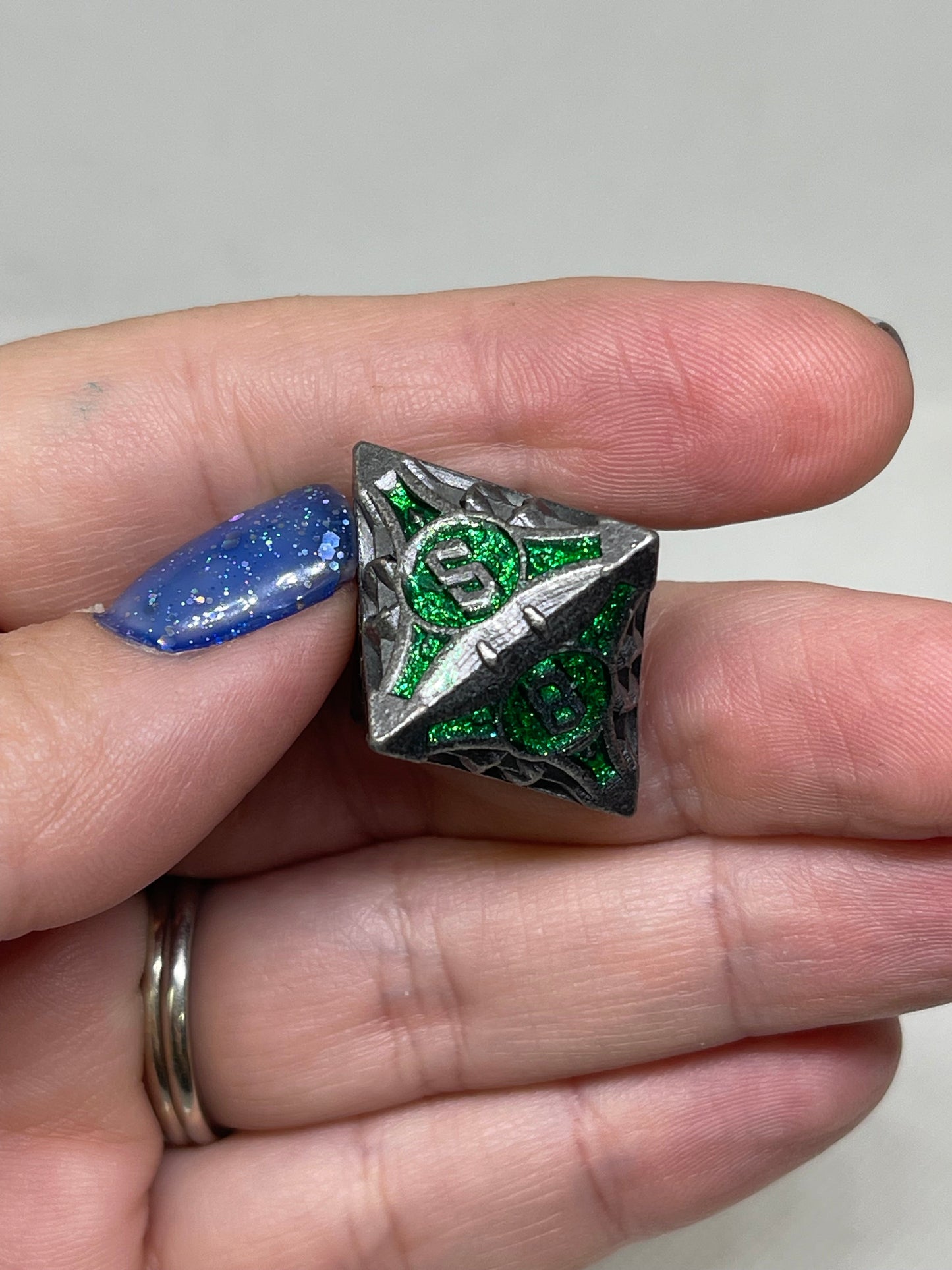 Silver/Green Galactic Window Solid Metal Dice Set