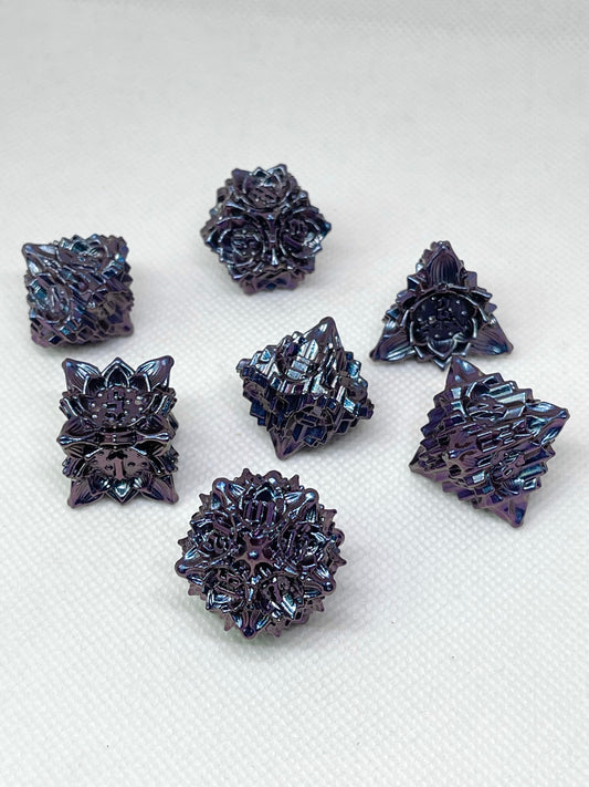 Purple Lotus Flower Solid Metal Dice Set