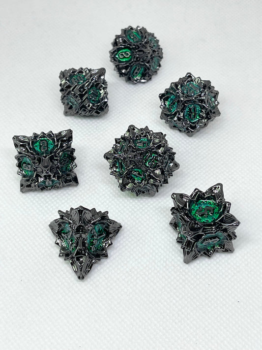 Green Lotus Flower Solid Metal Dice Set