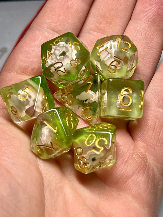 Baby Yoda Dice | D&D Dice | Grogu | Star Wars | Dnd | 7pc | Dice Set | Resin Dice | Glitter |
