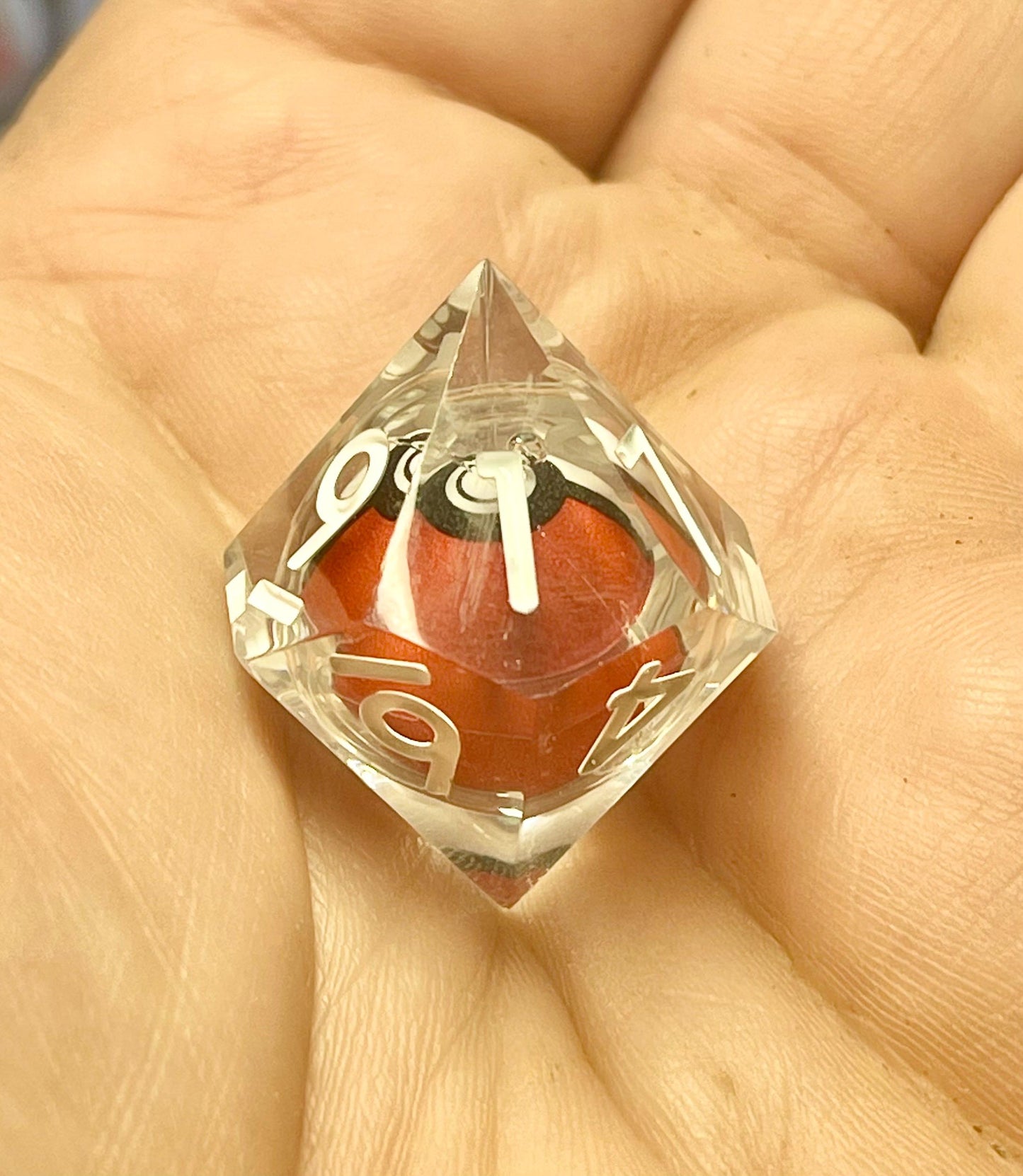 Pokeball Handmade Liquid core Sharp Edge Resin Dice Set Handmade | D&D Dice | Pokemon | Dnd | 7pc | Dice Set | Resin Dice | Glitter |