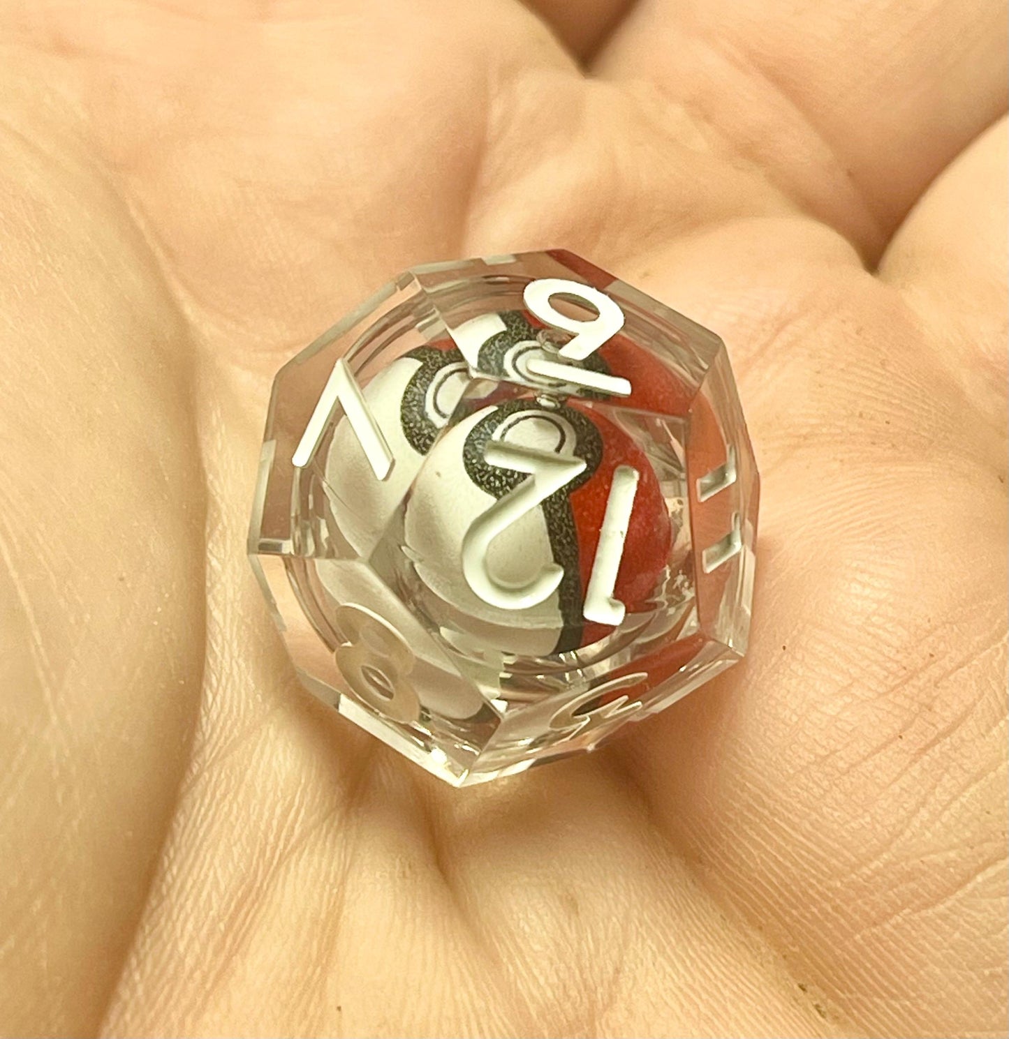 Pokeball Handmade Liquid core Sharp Edge Resin Dice Set Handmade | D&D Dice | Pokemon | Dnd | 7pc | Dice Set | Resin Dice | Glitter |