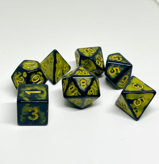 Ancient Distressed Yellow Acrylic 7pc Dice Set