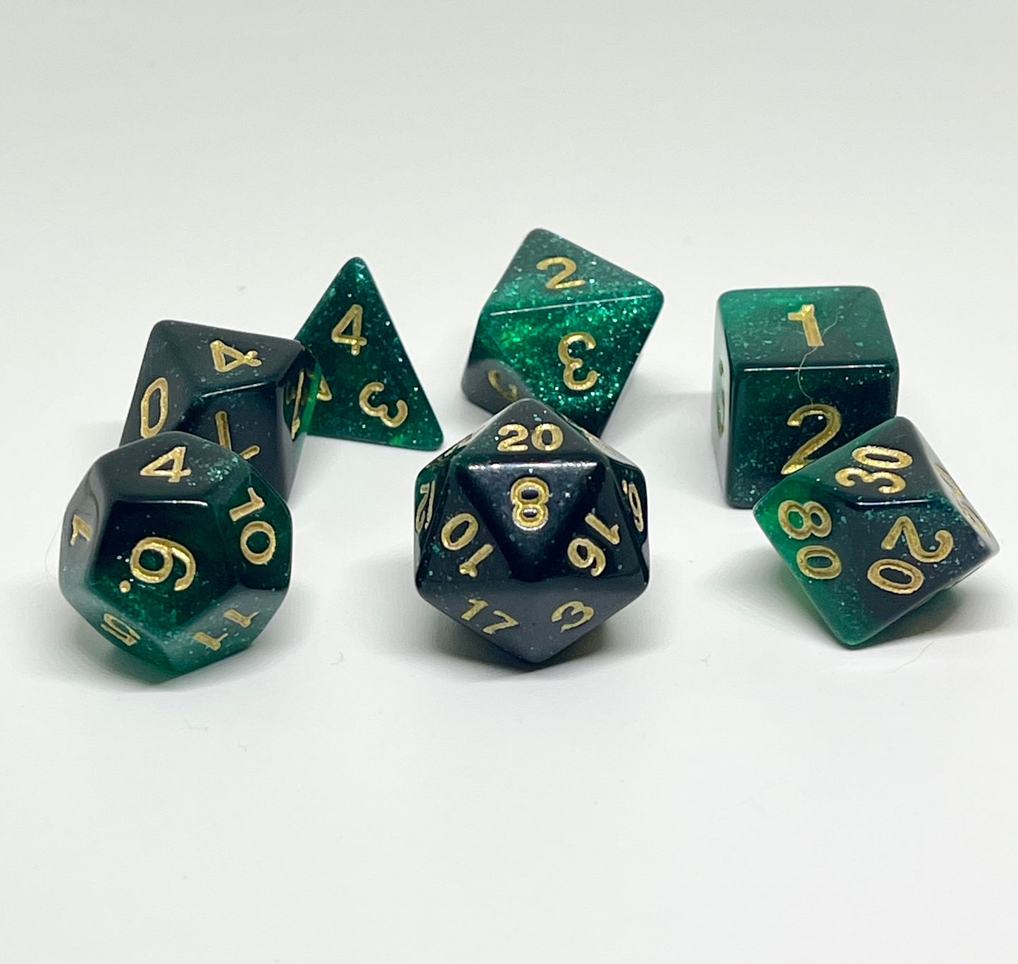 Green & Black Glitter Acrylic 7pc Dice Set