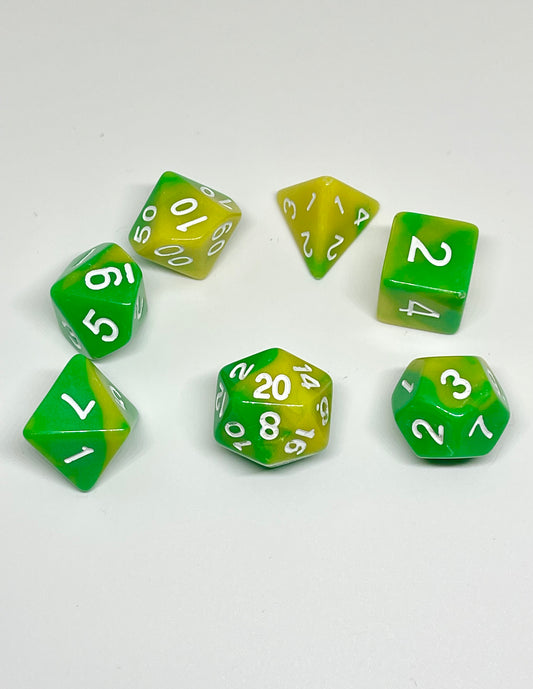 Green & Yellow Acrylic 7pc Dice Set