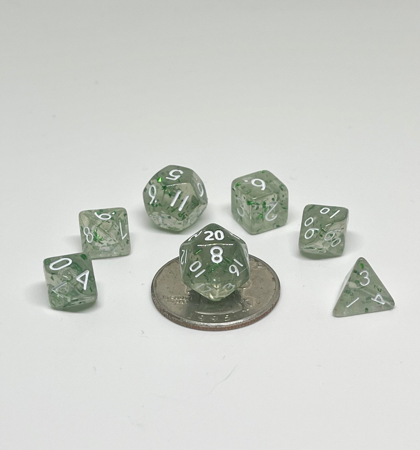 Green Glitter 10mm Mini Poly Dice Set